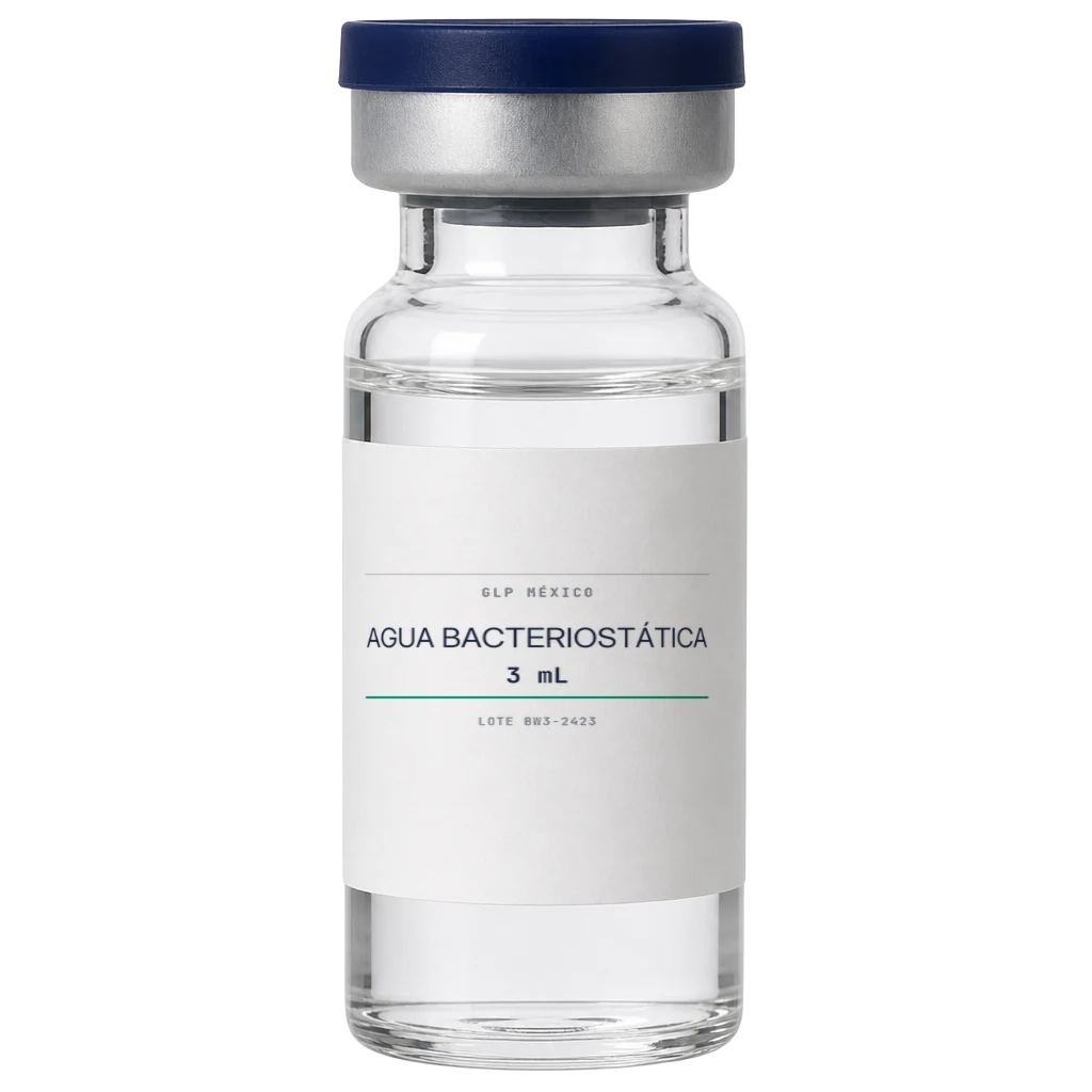 Agua bacteriostática 3 mL, insumo de laboratorio para reconstitución